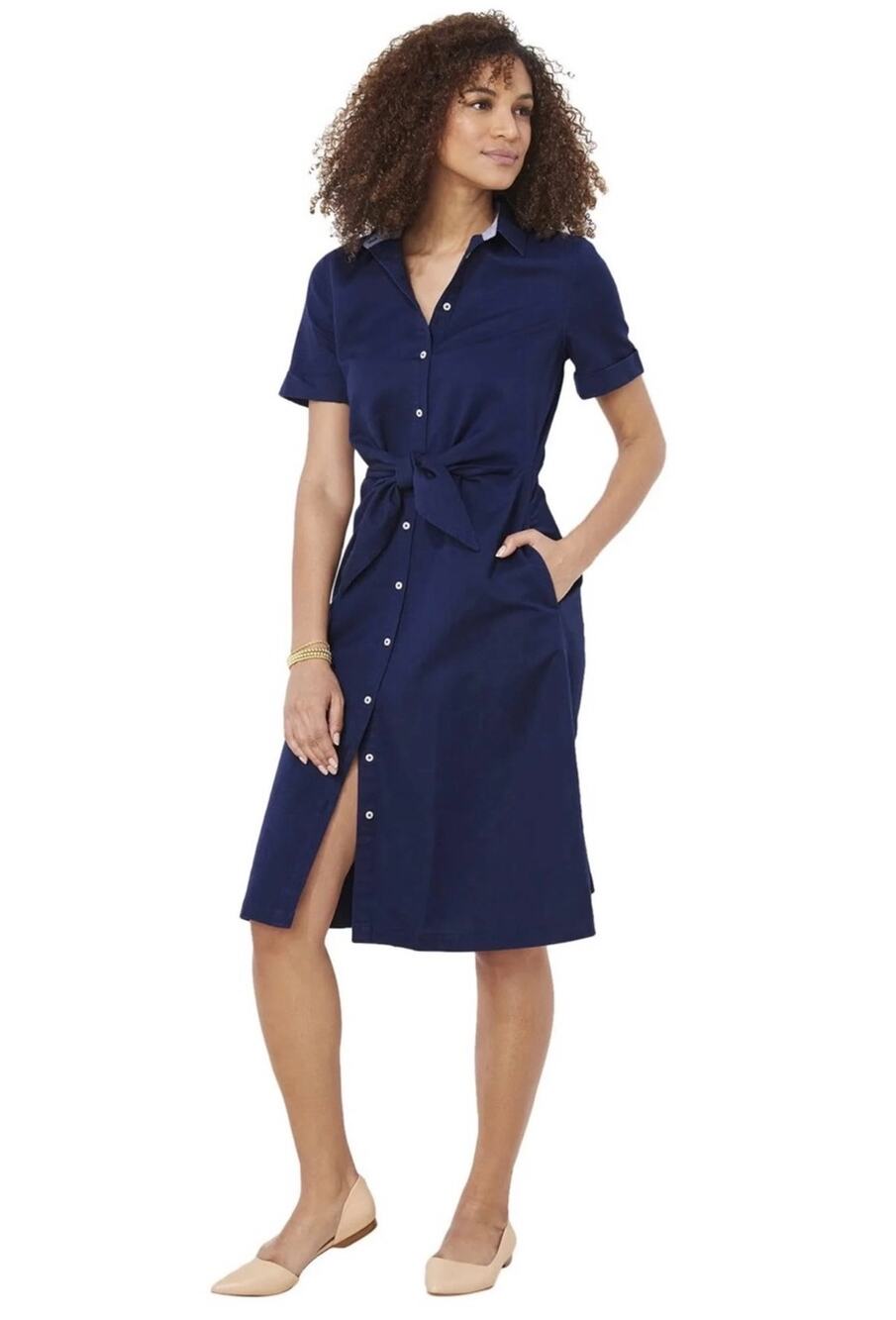 Vineyard Vines Westerly Tie-Front Linen Dress Deep Bay Size 12 Coastal Chic NWT